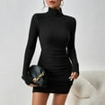 thumbnail image 2 of Swuxness Women Long Sleeves Bodycon Dresses, Women Casual Mini Dresses, Women's Winter Turtleneck Elegant Bodycon Fitted Waist Defining Short Dress Black, L, 2 of 5