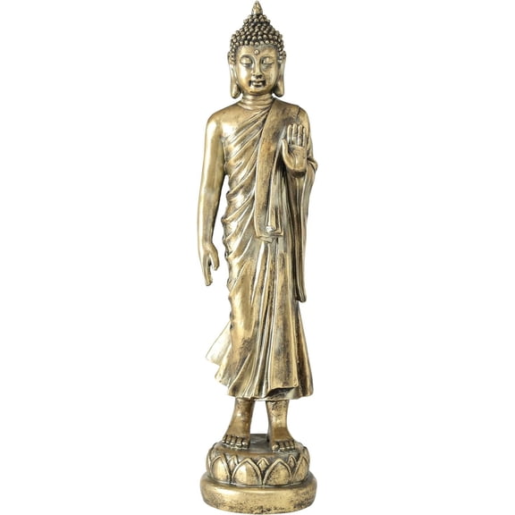 Global Chic Golden Buddha Garden Statue, Standing Abhaya Protection Pose, 32.25 Inches (80cm) Tall, The Serenity Collection