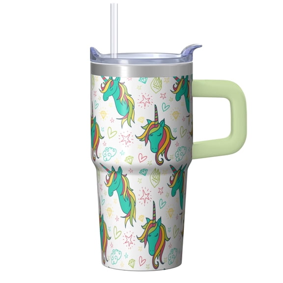 20OZ Unicorn Themed Travel Tumbler with Handle and Straw Double Wall Stainless Steel Cup Insulated Mug for Cold Hot Drinks Ideal Gifts for Women Mom Friends on Birthday Christmas Thanksgiving