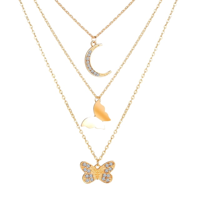 Collier Papillon Mode Diamant Personnalité Pendentif à Franges Multicouche Bijou Cadeau pour Dames