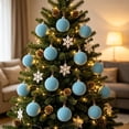 thumbnail image 6 of Flocked Christmas Ball Ornaments Set of 9, Large Textured Velvet Baubles for Christmas Tree, Matte Holiday Decorations for Tree and Garland - Blue, 6 of 8