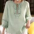 thumbnail image 4 of DDAPJ pyju Plus Size 3/4 Sleeve Tops for Women Cotton Linen V Neck Lace-Up Shirt Dressy Casual Embroidered Blouses Ofertas Prime Green XXXXL, 4 of 7