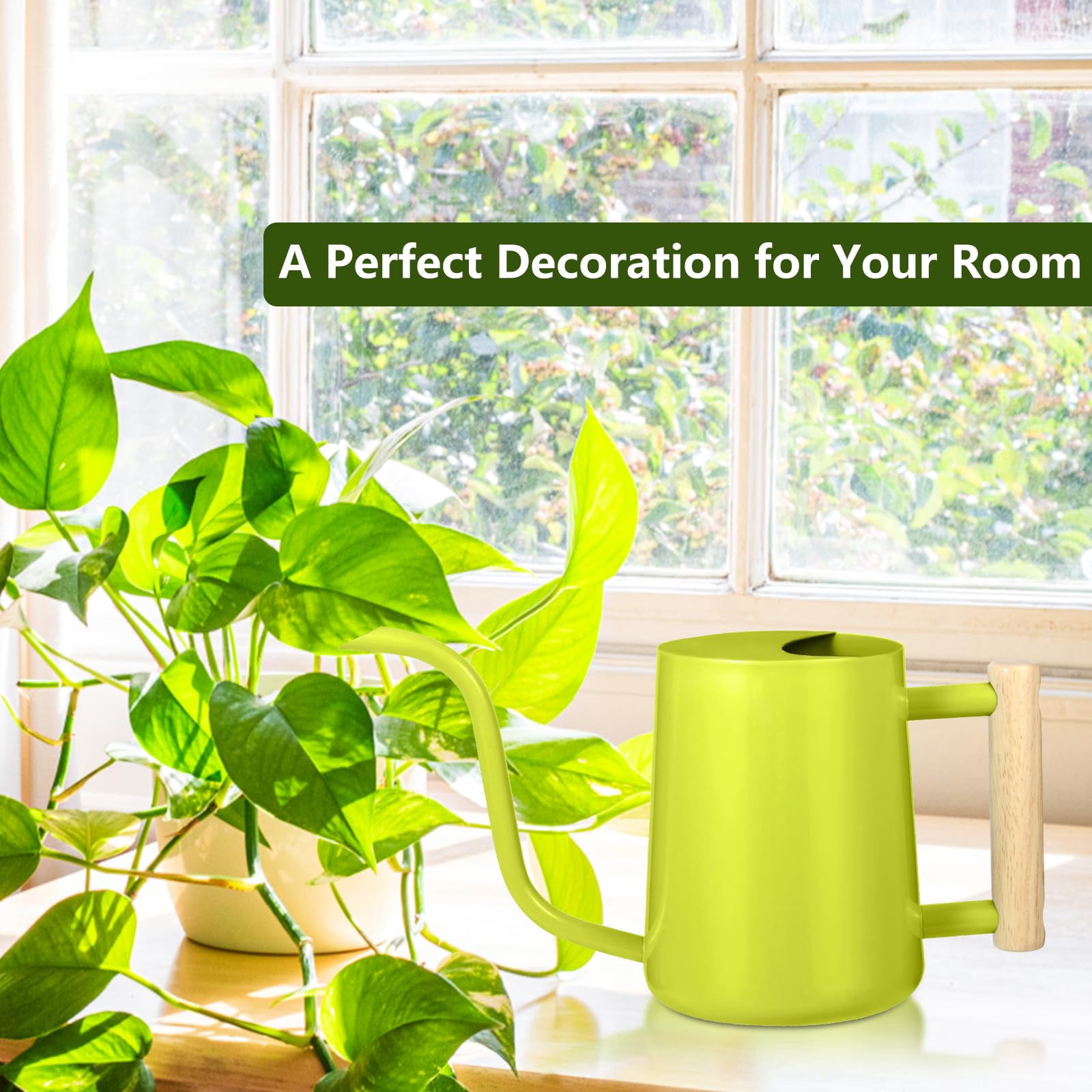 Watering Can Indoor Plants, 35oz Small Stainless Steel Metal Watering Can Modern Decorative Watering Pot with Long Spout for Indoor House Plant Bonsai Garden Flowers (Copper) - BRIGHT GREEN
