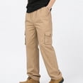 thumbnail image 6 of TKKCS Mens Cotton Cargo Pants Elastic Waist Straight Leg Relaxed Fit Casual Outdoor Work Pants with Multi Pockets Khaki L, 6 of 7