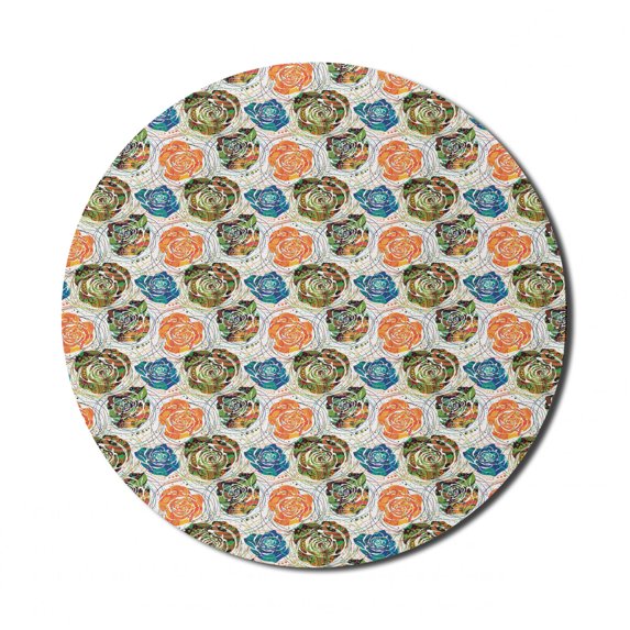Abstract Mouse Pad for Computers, Paisley Inspired Mandala Built-in Method Stencil Rose and Vortex Lines, Round Non-Slip Thick Rubber Modern Gaming Mousepad, 8" Round, Multicolor, by Ambesonne