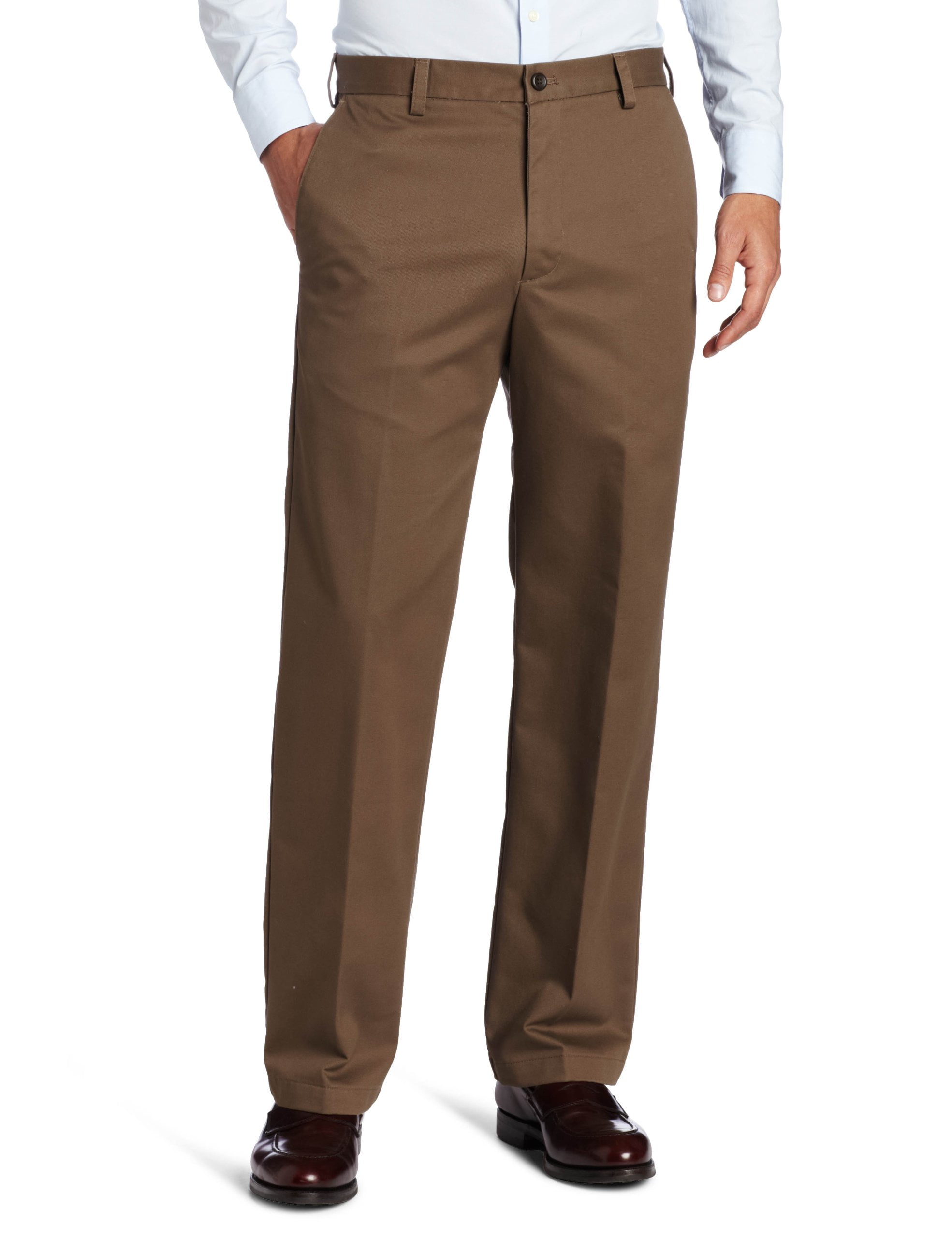 IZOD Men's Straight Fit Flat Front 4 Pocket Wrinkle Resistant Chino Khaki Pants 