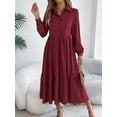 thumbnail image 3 of Women's Fall Fashion V Neck Long Sleeve Ruffle Dresses Tiered Swing Flowy Wedding Guest Cocktail Party Dress, 3 of 5