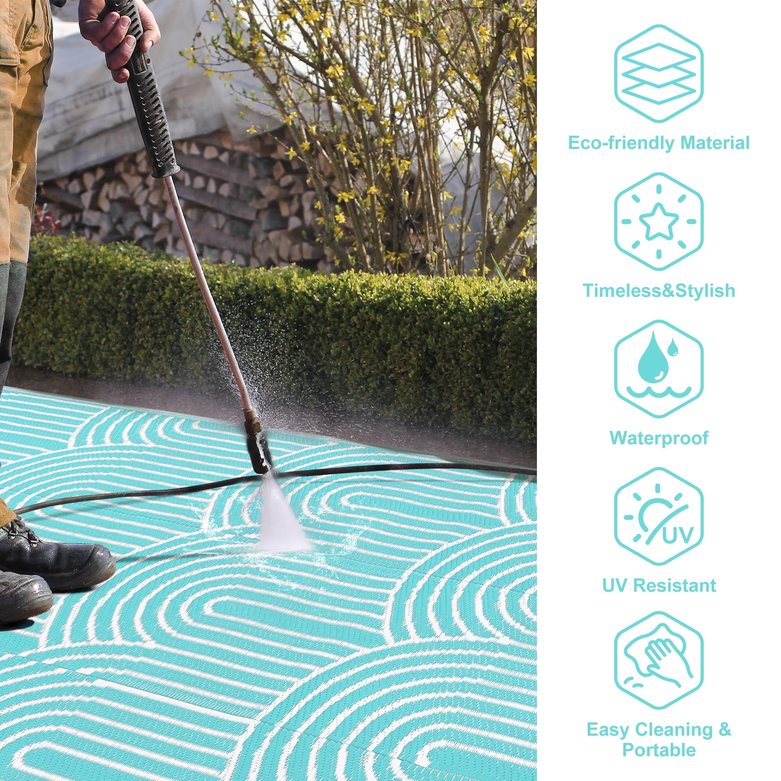 Wonnitar 4'x6' Extra Large Outdoor Rug Patio Waterproof,Reversible Camping Rugs Plastic Straw Rv Rugs for Outside Under Awning,Portable Lightweight 4x6ft Carpet for Backyard,Blue