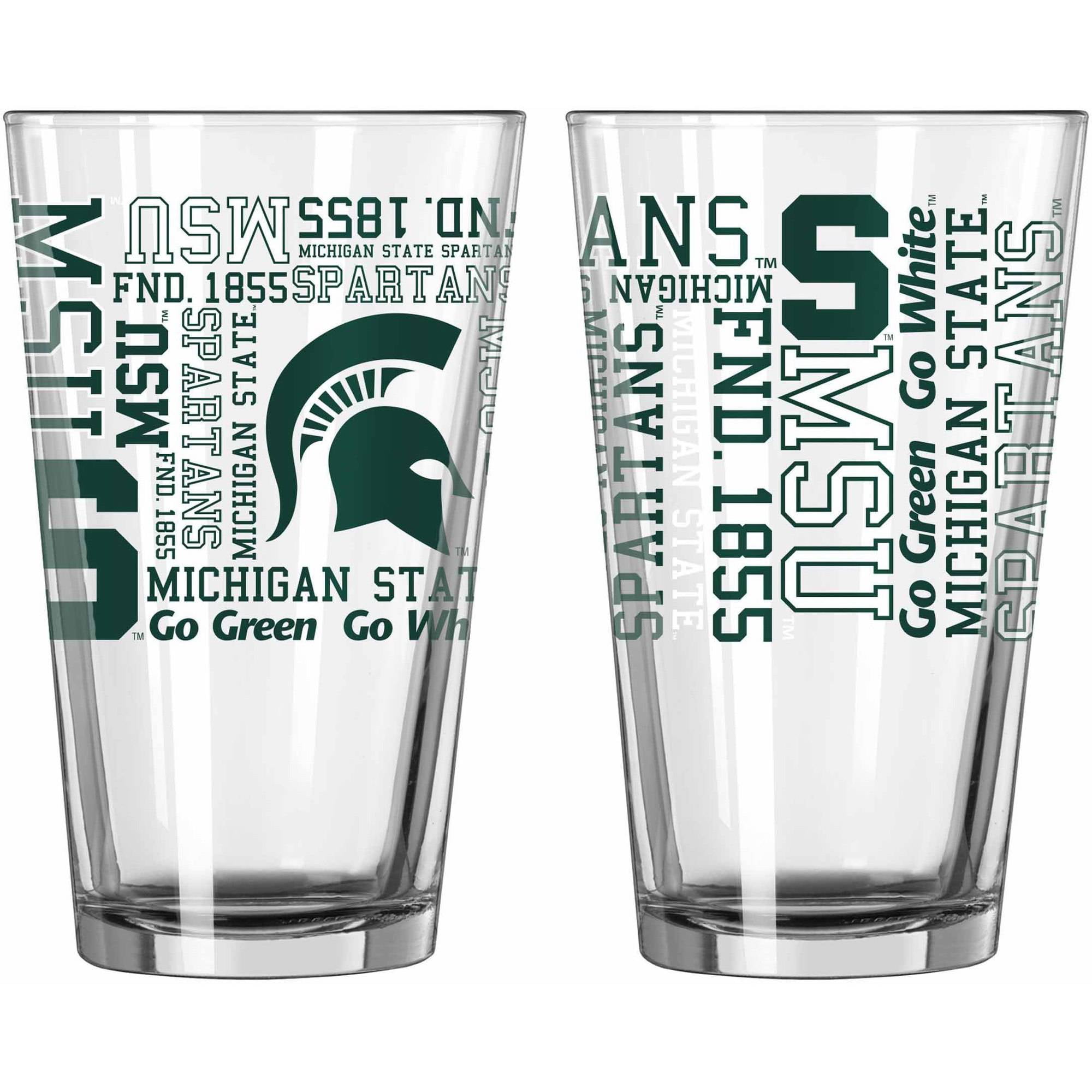 Boelter Brands NCAA Set of Two 16 Ounce Spirit Pint Glass Set, Michigan State Spartans by Boelter Brands