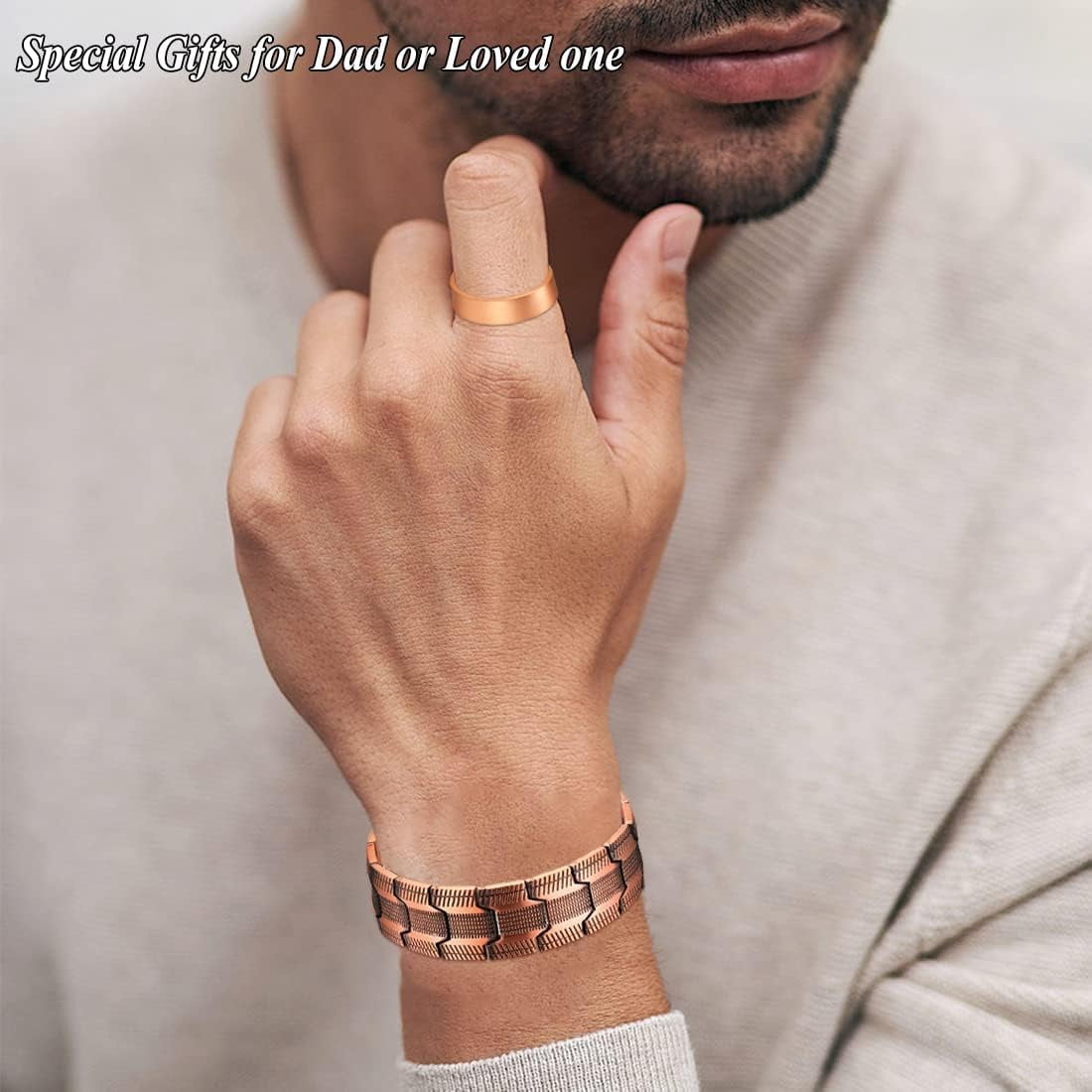 Wollet 99.9% Pure Copper Magnetic Bracelet Set , Valentine's Day Jewelry Gifts for Men 8.66in（22cm）