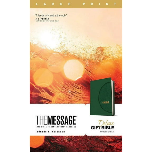 The Message Deluxe Gift Bible/Large Giant Print-Green Leather-Look