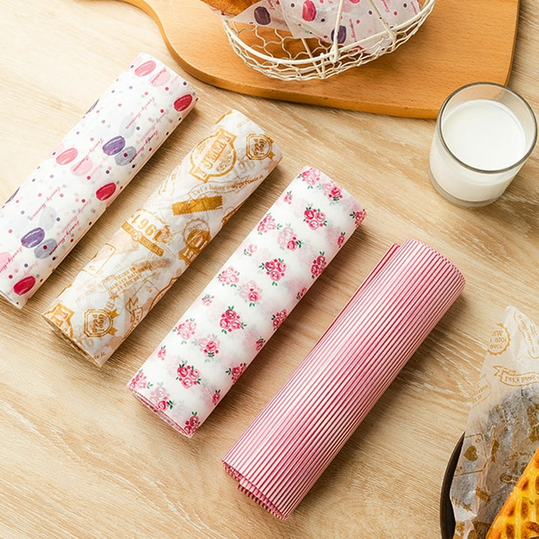 100Pcs Wrapping Paper Thickening Waterproof Cute Patterns Hamburger Food  Picnic Tissue for Kitchen 