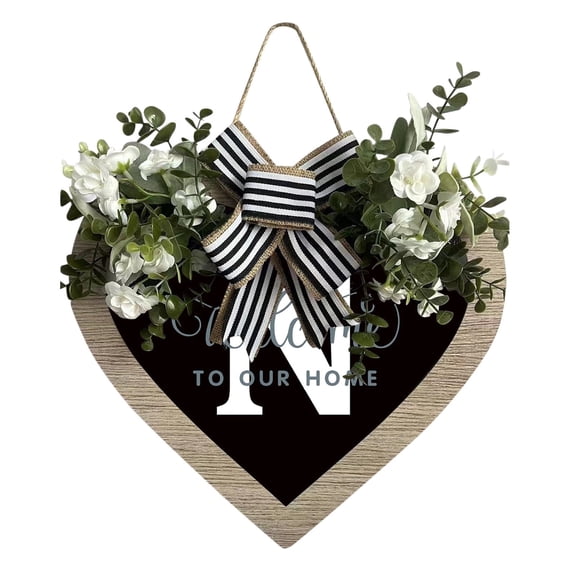 Heart Shaped Farmhouse Door Sign With Your Family Initial Elegant Front Entry Hanging Decoration For Outdoor Seasonal Display