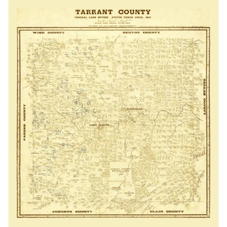 Historic County Map - Tarrant County Texas - Lucas 1873 - Vintage Wall Art