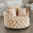 thumbnail image 7 of Benjara Swivel Accent Chair with Curved Design and Button Tufting- Beige, 7 of 7