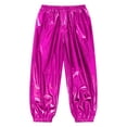 thumbnail image 6 of Xnihocha Kids Girls Metallic Jazz Dance Outfit Short Sleeve Sparkly T-shirt and Pants Shiny Hip Hop Dancewear Hot Pink 130, 6 of 7