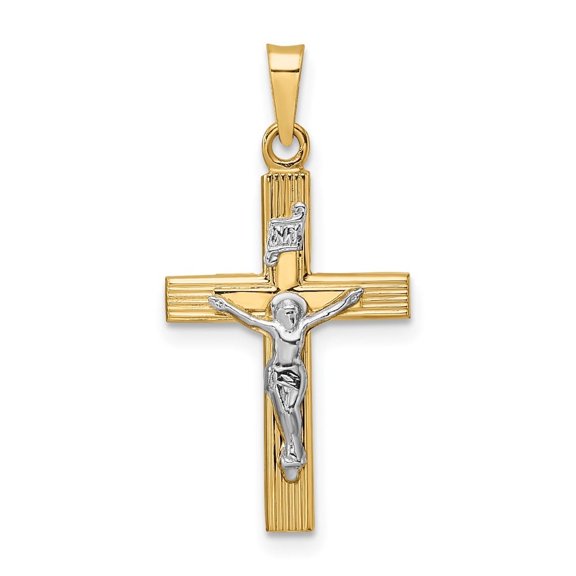 Auriga Fine Jewelry 14K Two-tone Gold Polished Solid INRI Crucifix Cross Pendant for Women (L-27.75mm, W-14.12mm)