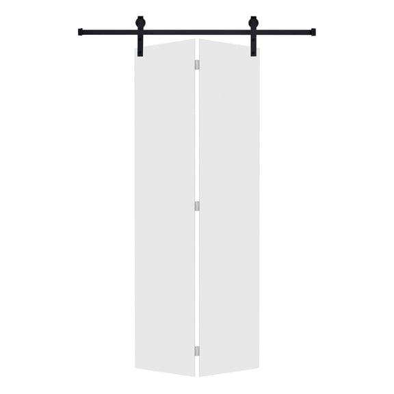 Door Handles Modern flat panel bi-fold door 28 in. x 84 in. MDF White Barn Sliding Door With Hardware kit,Door Locks