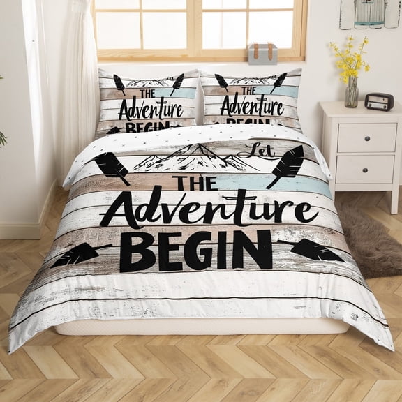 Erosebridal Happy Camping Comforter Cover Twin,Lodge Cabin Bedding Twin Size,River House Duvet Cover Twin,Microfiber Boys Bedroom Decor(No Comforter),Reversible,3pcs