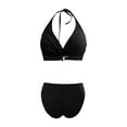 thumbnail image 3 of Sngxgn Womens Two Piece Swimsuits Wrap Front Bikini High Waisted Bottom Tummy Control Bathing Suits Swimwear(Black,L), 3 of 5