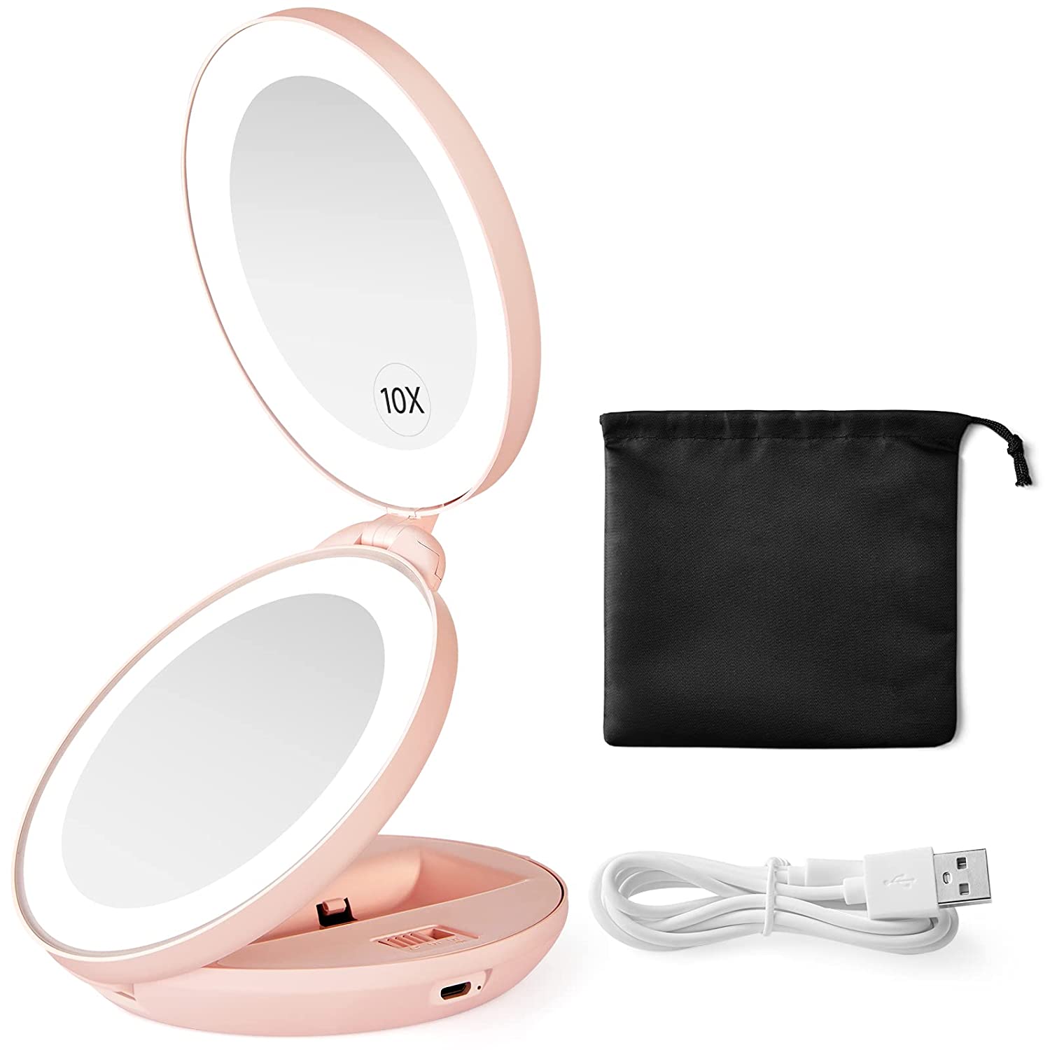 Upgraded Rechargeable LED Lighted Travel Magnifying Mirror, 1X/10X  Magnification Compact Makeup Mirror with Lights, Double Sided Folding Vanity  Mirror, Daylight, Portable (Pink) | Walmart Canada