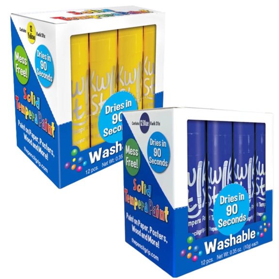 Kwik Stix Solid Tempera Paint Sticks Bundle, 24 Count (2 Packs of 12), Blue & Yellow School Colors, Washable, Quick-Drying, Non-Toxic