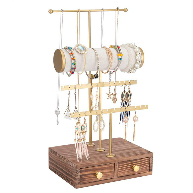 3 Tier Jewelry Stand Holder Organizer with Wood Drawer Attractive