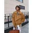 thumbnail image 6 of Suede Jacket for Women Fall Winter Cropped Y2k Oversized Faux Leather Blazer Jackets Khaki S, 6 of 7