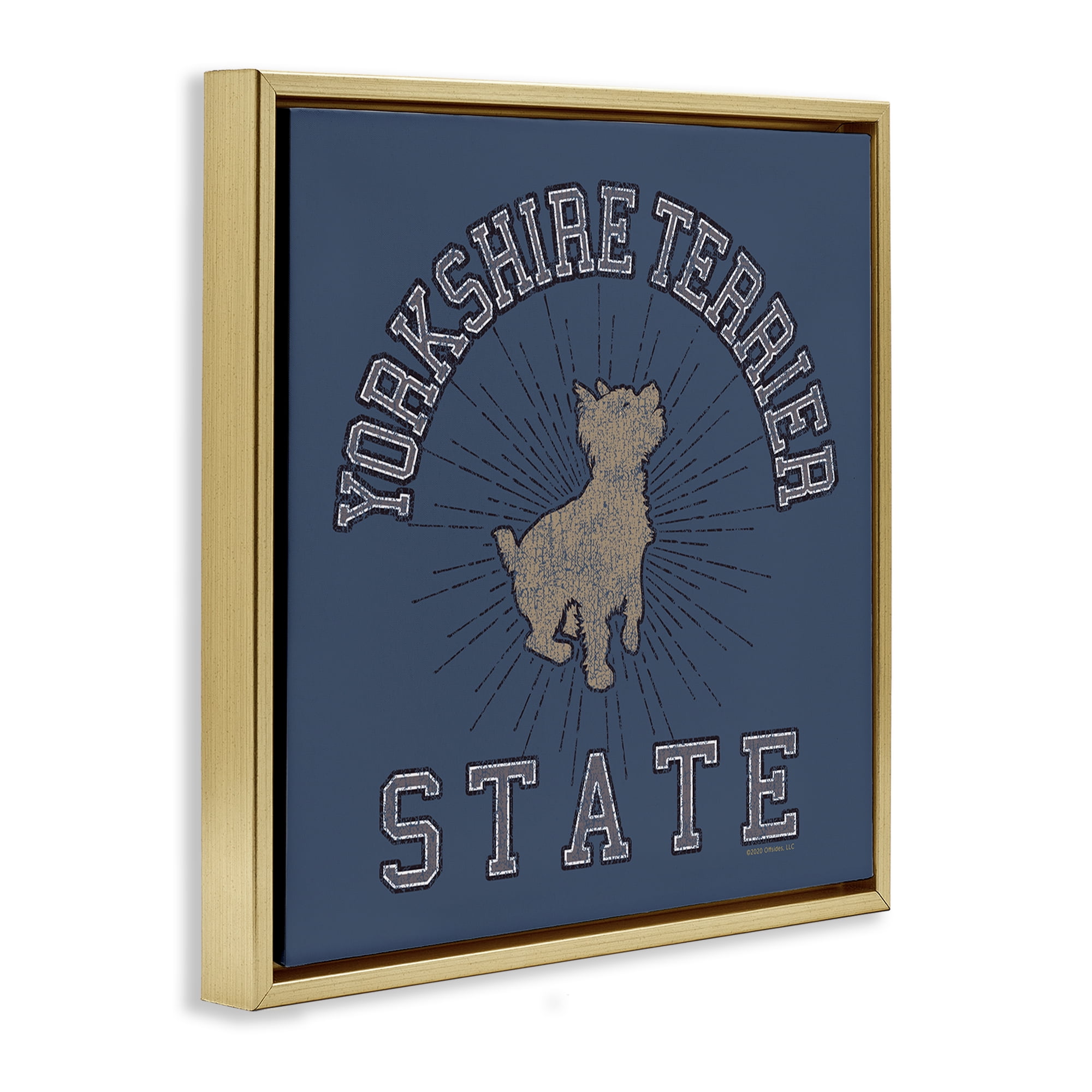 Stupell Industries Yorkshire Terrier State Novelty & Humor Painting Gold Floater Framed Canvas Art Print Wall Art, 18 x 18