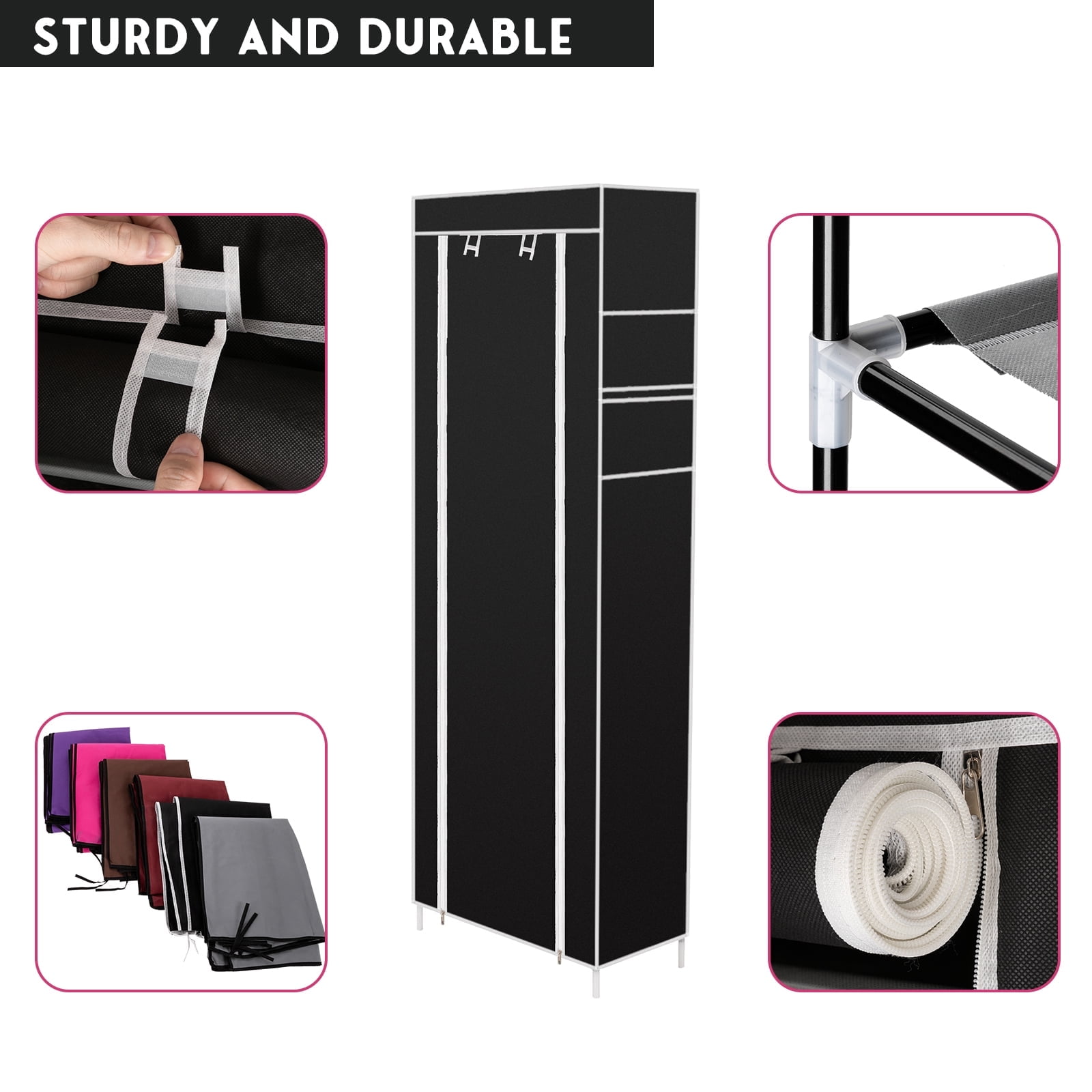 10 Tiers Shoe Rack Non-woven Fabric Cover Room-saving Closet Shoe Storage Shelf Black