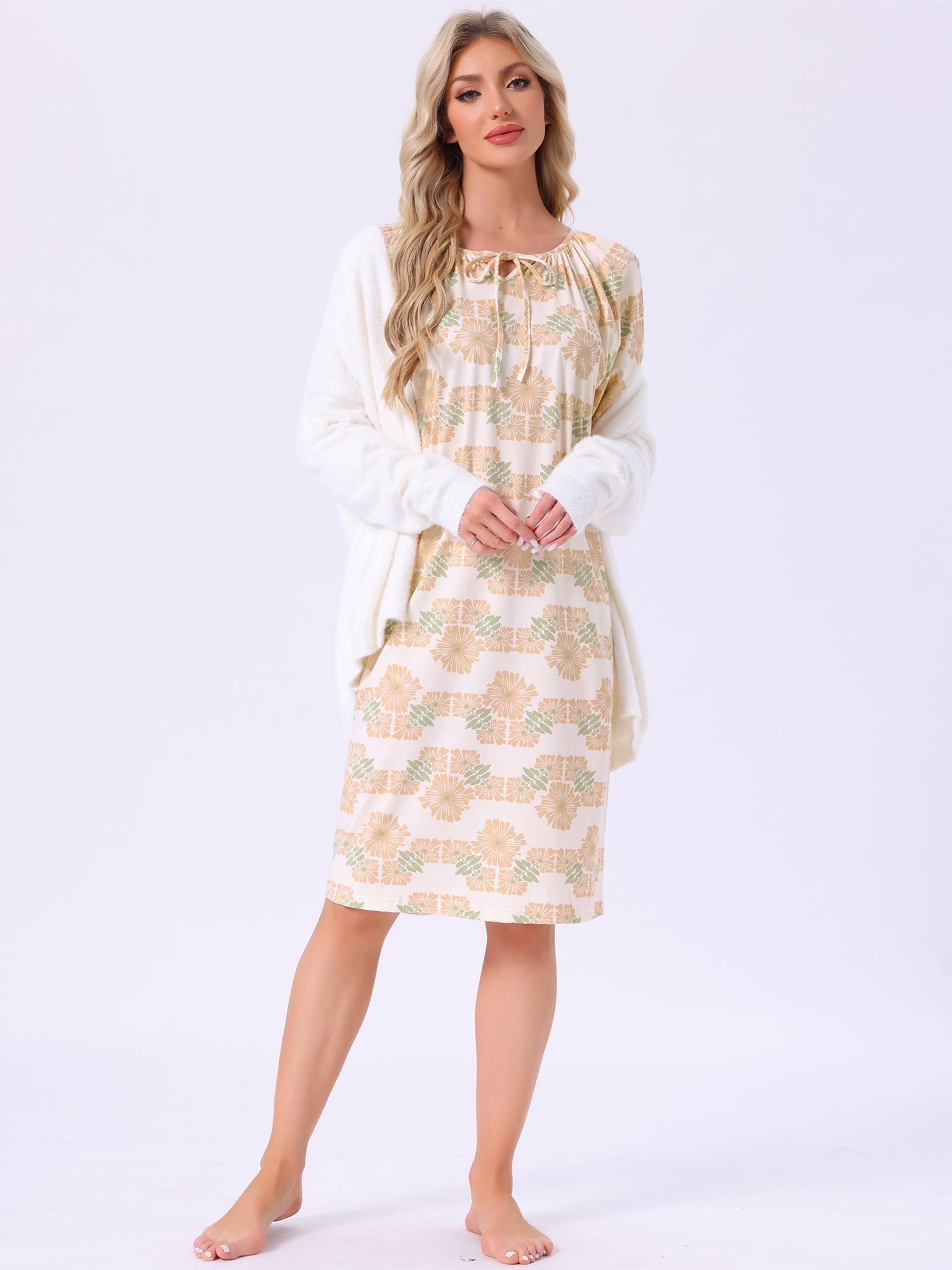 DARING DIVA Women's Long Sleeve Nightgown with Pocket S Yellow