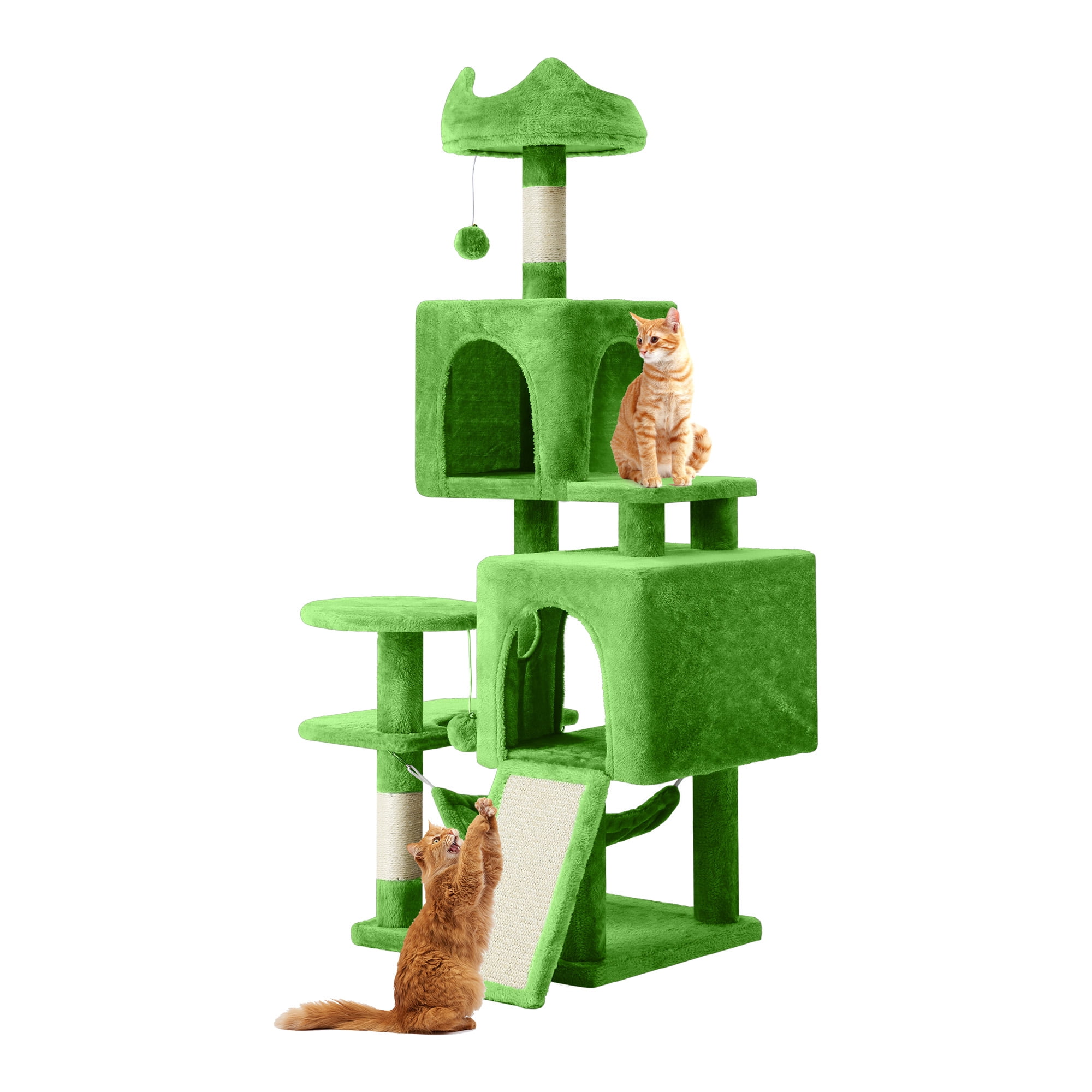 Dextrus 54" Multi-Level Cat Tree Tower with Cat Condos, Plush Top Perches, Hammocks, Sisal Scratching Post Board, Indoor Cat Activity Center,Green