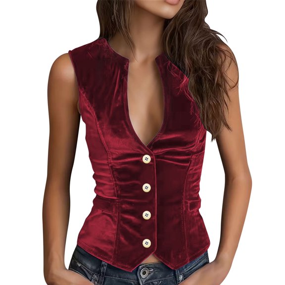 QSAWXQZ Women's Slim Tailored Suit Vest Classic V Neck Sleeveless Button Down Soild Waistcoat for Business Office Formal Wear S