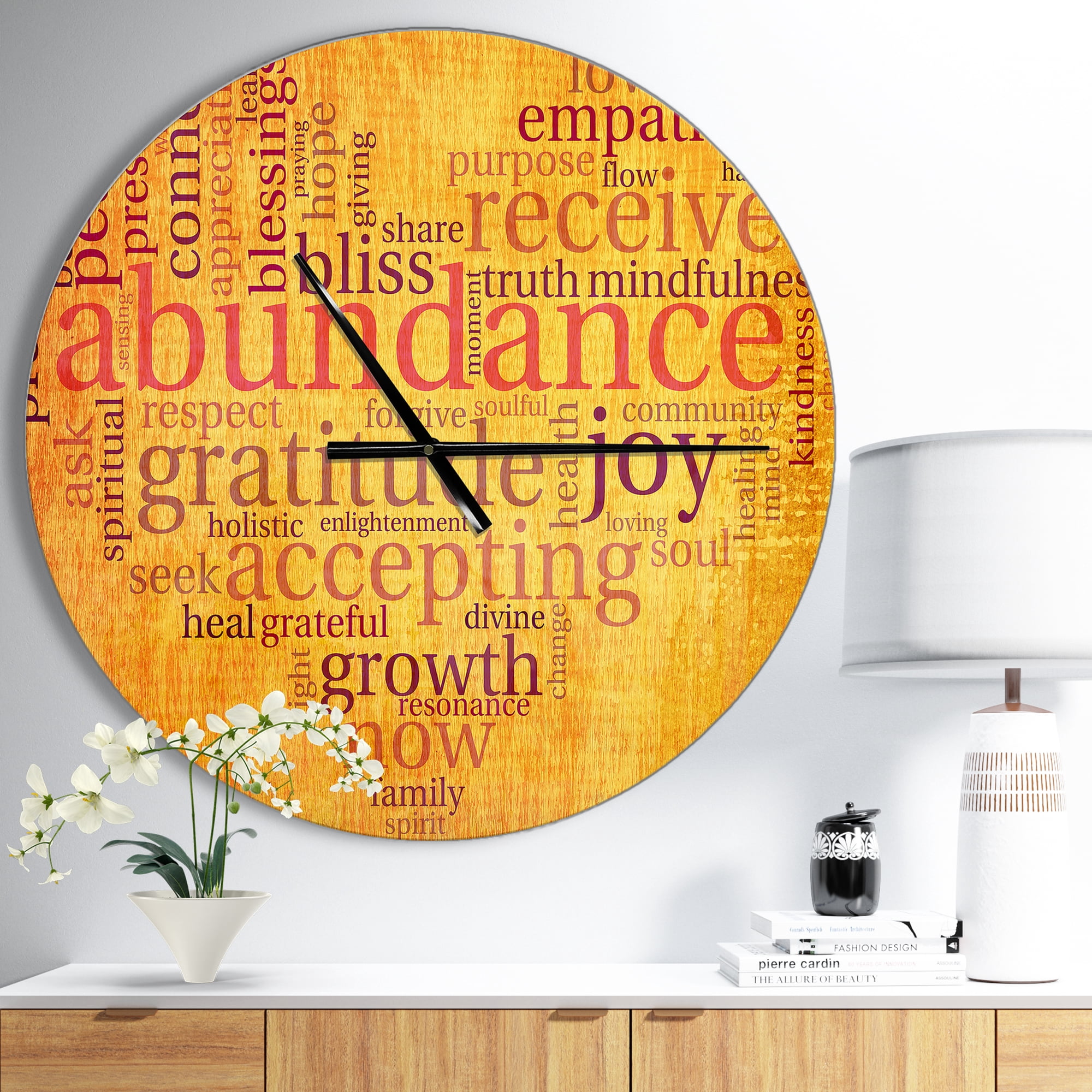 Designart 'Abundance Gratitude Joy Heart' Vintage wall clock