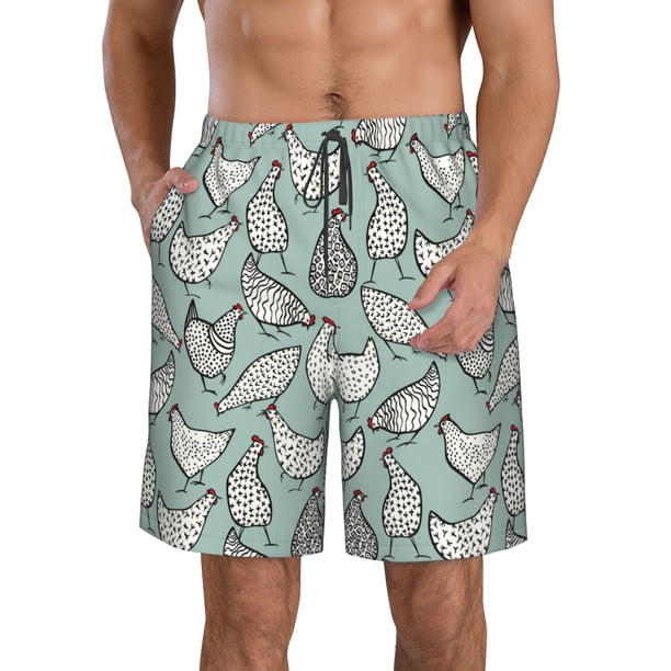 Balery Hand Drawn Chickens Traje de Baño Estilo Hawaiano para Hombre, Shorts de Secado Rápido con Bolsillos-3X-Large