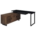 thumbnail image 3 of Doxx L Shape Computer Desk- 2 Doors Drawers Black Metal- Walnut Wood, 3 of 6