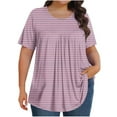 thumbnail image 2 of QUNYINEY Tops for Women Trendy Striped Casual Crew Neck Short Sleeve Blouses Pleated Plus Size Loose Pullover Tops, 2 of 6