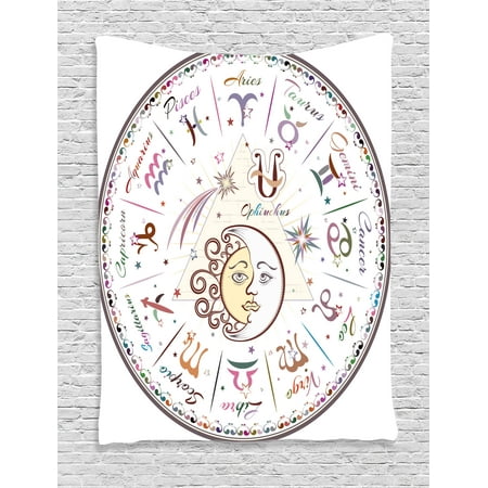 Zodiac Decor Tapestry, Western Chart with All Signs Aries Virgo Leo Taurus Libra Mystique Fate Calendar, Wall Hanging for Bedroom Living Room Dorm Decor, 40W X 60L Inches, Multi, by