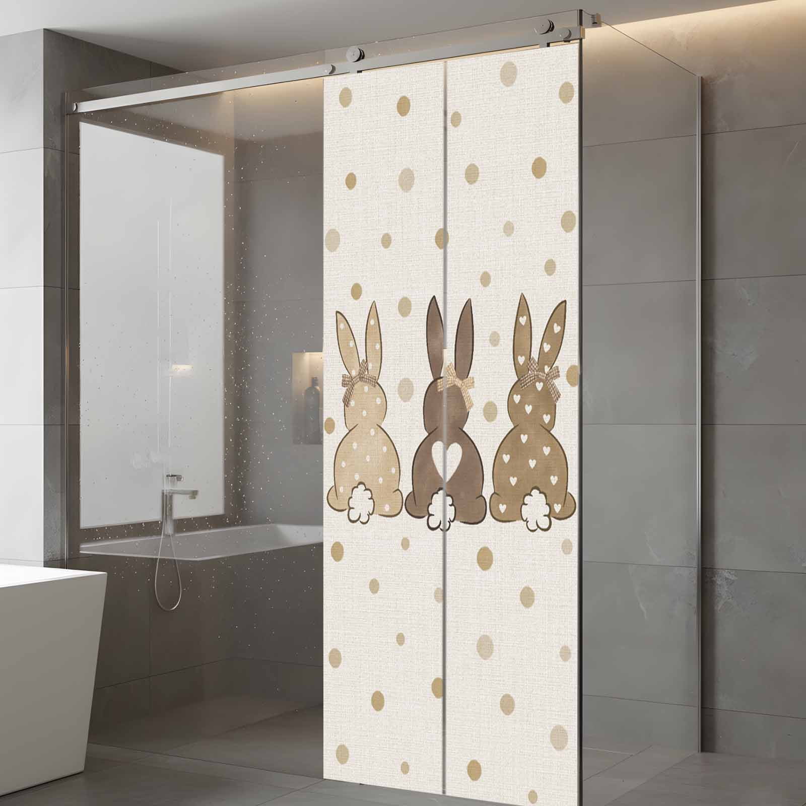 Easter Window Privacy Film, Polka Dot Bunny Frosted Glass Window Clings Static Cling UV Heat Blocking Reusable Door Sticker for Bathroom 23.6 x 59 Inch