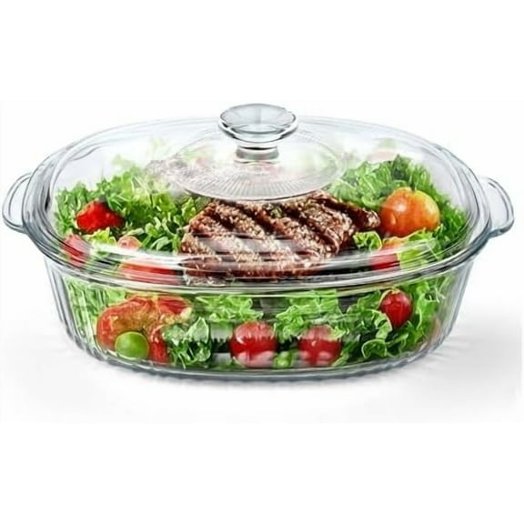 Reasim 2.8L/3Qt Glass Casserole Baking Dish with Lid, Large Oval Glass Casserole Dish with Lid,Mixing Bowl Food Container,Oven,Freezer&Microwave Safe,Clear Container$$Home Decor, Kitchen, & Other