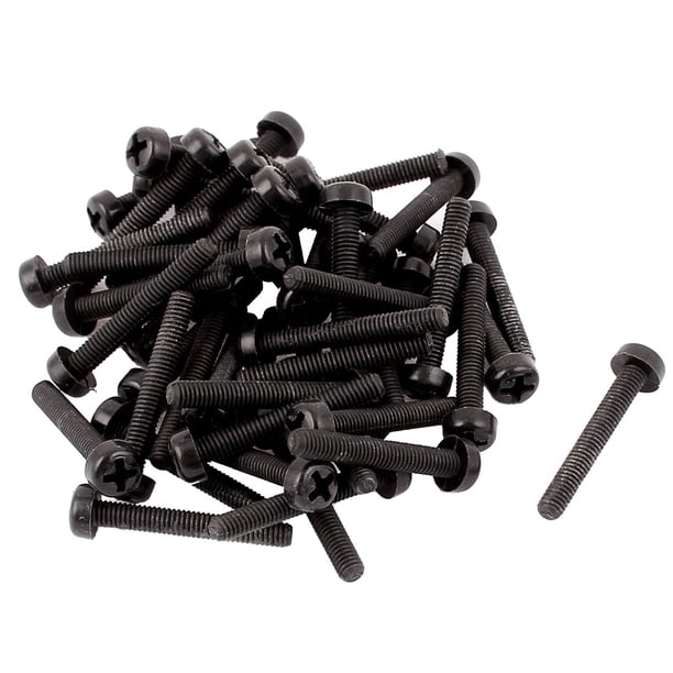 Tornillos de máquina de cabeza plana Phillips de nylon M3 x 20 mm negros, 50 piezas