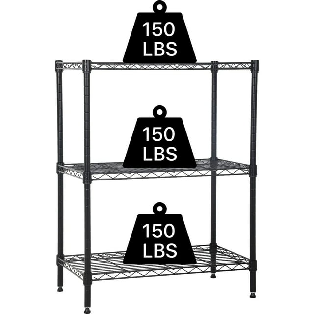 NiamVelo Étagère de Rangement à 3 Niveaux Unité d'Étagères en Fil Métallique Étagères Courtes en Acier pour Rangement, Étagère Ajustable Étagère de Style Metro Capacité de 450 Lb pour Cuisine Garage, 23l X 13.2l X 30.2h, Noir