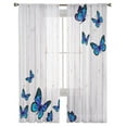 thumbnail image 2 of Wood Grain Retro Blue Butterfly Tulle Voile Curtains For Bedroom Window Curtain For Living Room Sheer Curtains Organza Drapes, 2 of 7