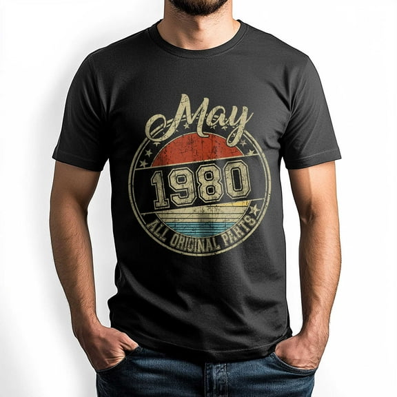 May 1980 All Original Parts T-Shirt, Retro Birthday Shirt for Men, Perfect Gift for May Birthday