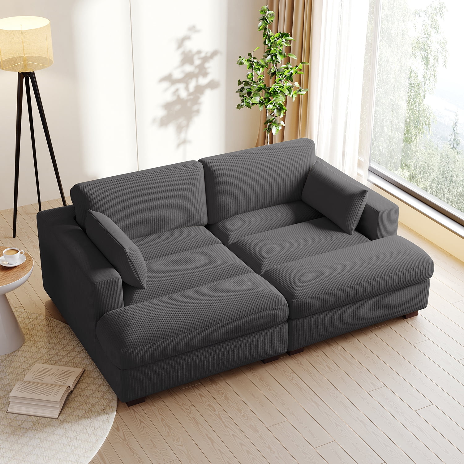 UIXE Chaise Lounge Indoor Upholstered Corduroy Sofa with Armrest for Living Room Bedroom, Gray