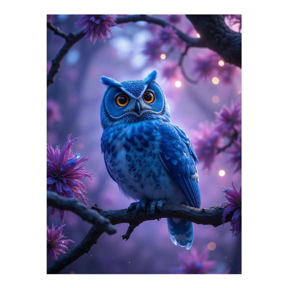 Diamond Art Kit for Adults, Blue Owl Amidst Purple Blossoms Diamond Painting for Adults Beginners, 5D DIY Diamond Art Painting Kits, Colorful Diamond Painting Craft for Home Decor 12x16