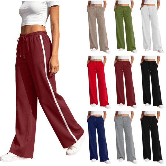 Liuinsasek Womens Wide Leg Pants Solid Slimming Straight Pants Drawstring High Rise Side Striped Casual Versatile Spring/Summer Women's Clothing