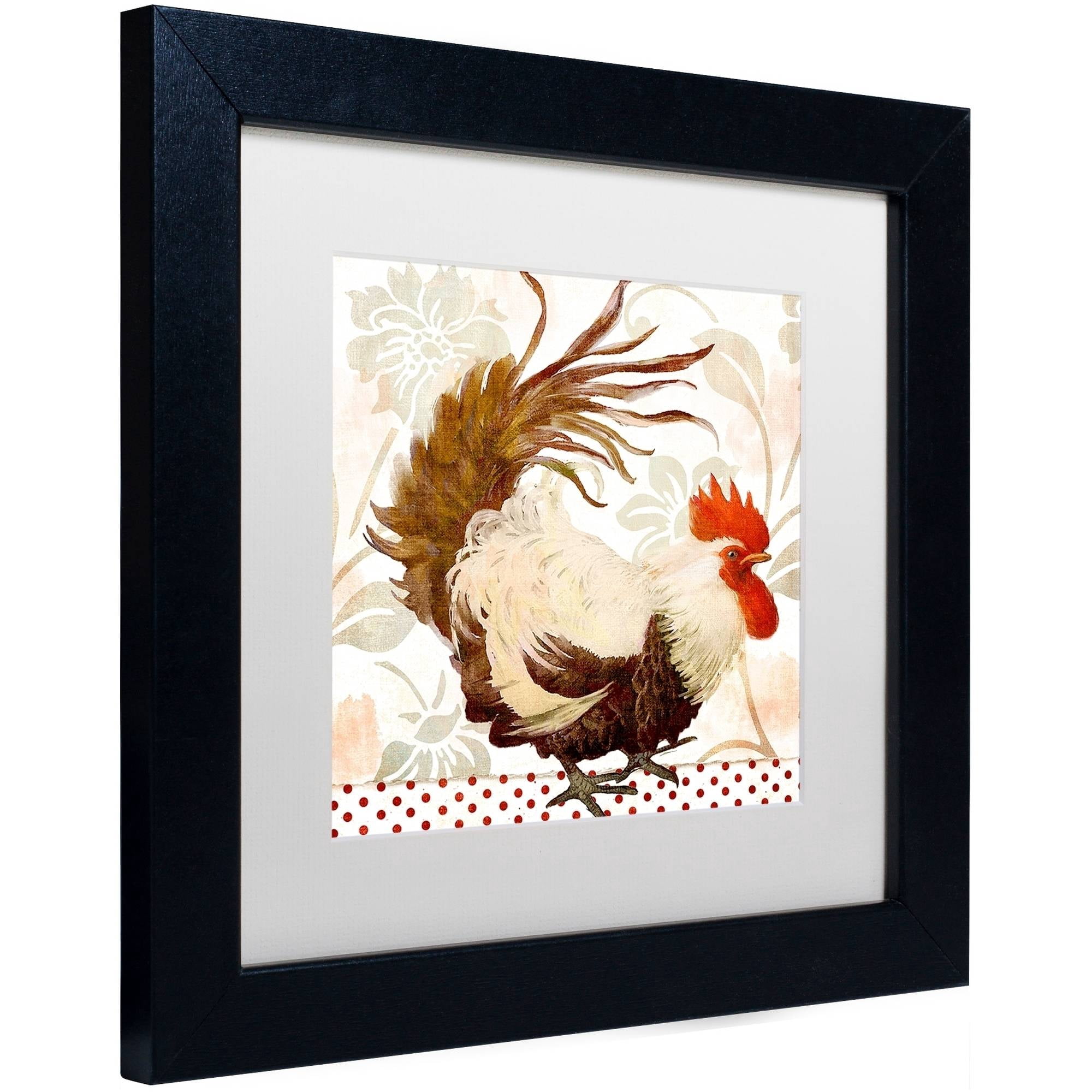 Trademark Fine Art "Rooster Damask II" Canvas Art by Color Bakery White Matte, Black Frame