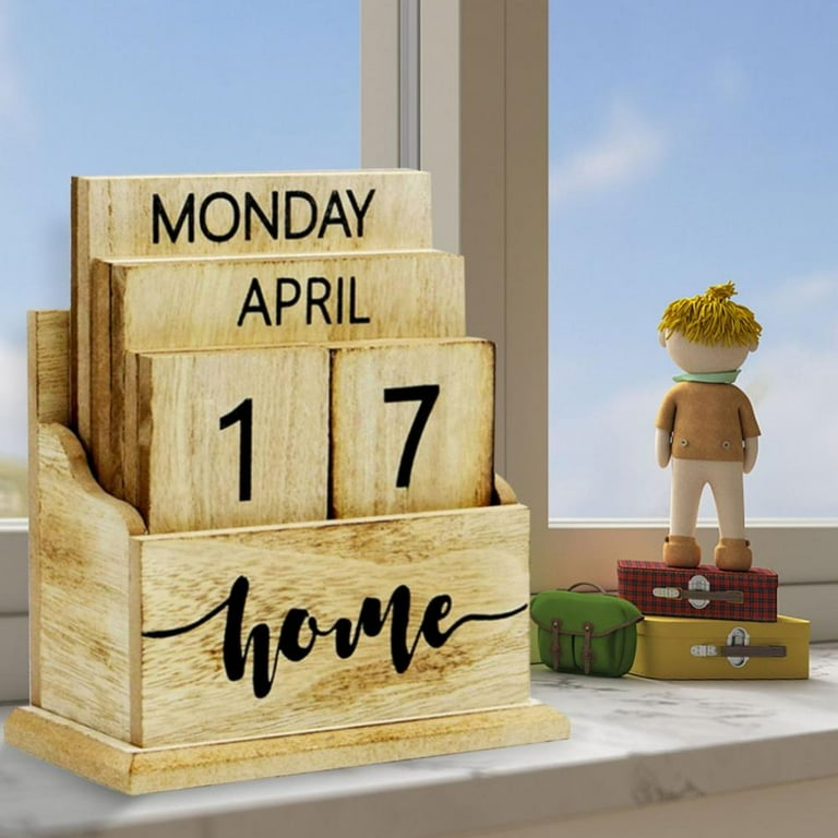 Vintage Gray Solid Wood Desktop Block Perpetual Calendar, Wooden Tiles  Month, Date and Day - Walmart.com