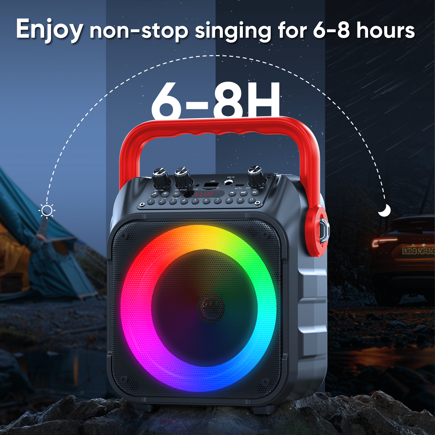 Bonaok Karaoke Machine for Adults with 2 Wireless Microphones, Portable Karaoke Machine, Karaoke Microphone with PA System for Home Party, Red